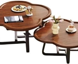 Organic Wooden Nesting Coffee Table Set – 2-Piece, Sculpted Design