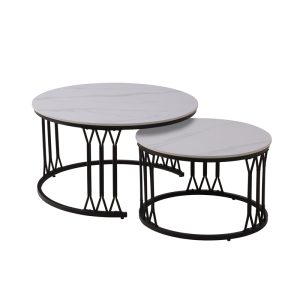 2-Piece Modern Nesting Coffee Table Set – Marble Finish Top with Metal Frame – Living Room Tables