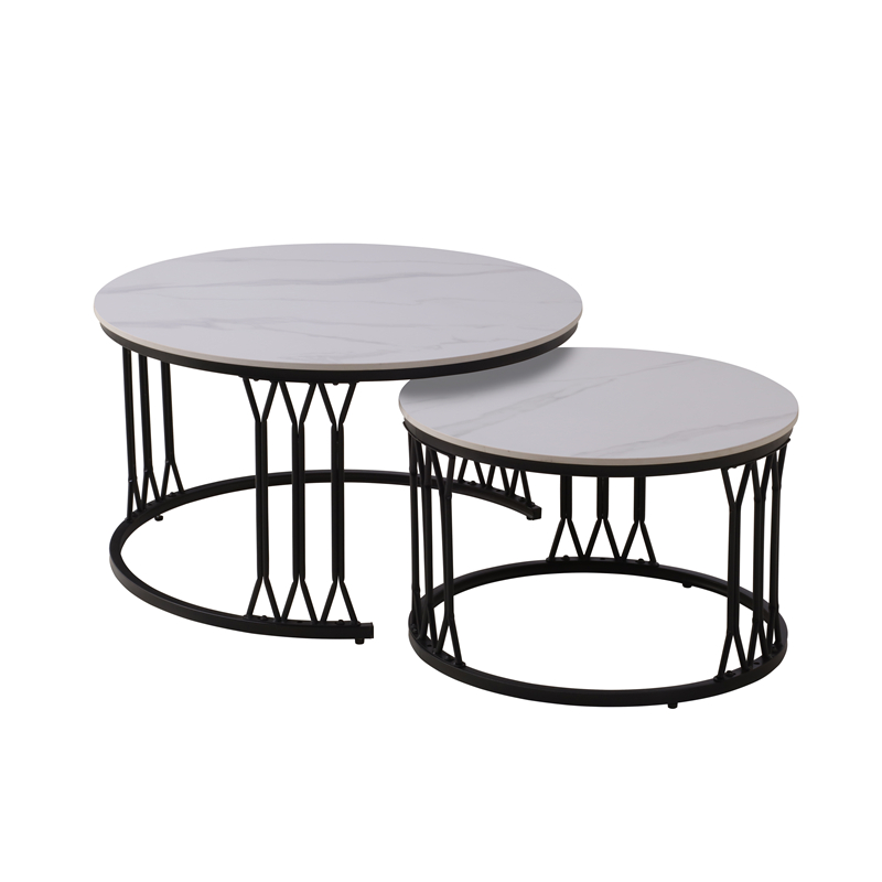 2-Piece Modern Nesting Coffee Table Set – Marble Finish Top with Metal Frame – Living Room Tables